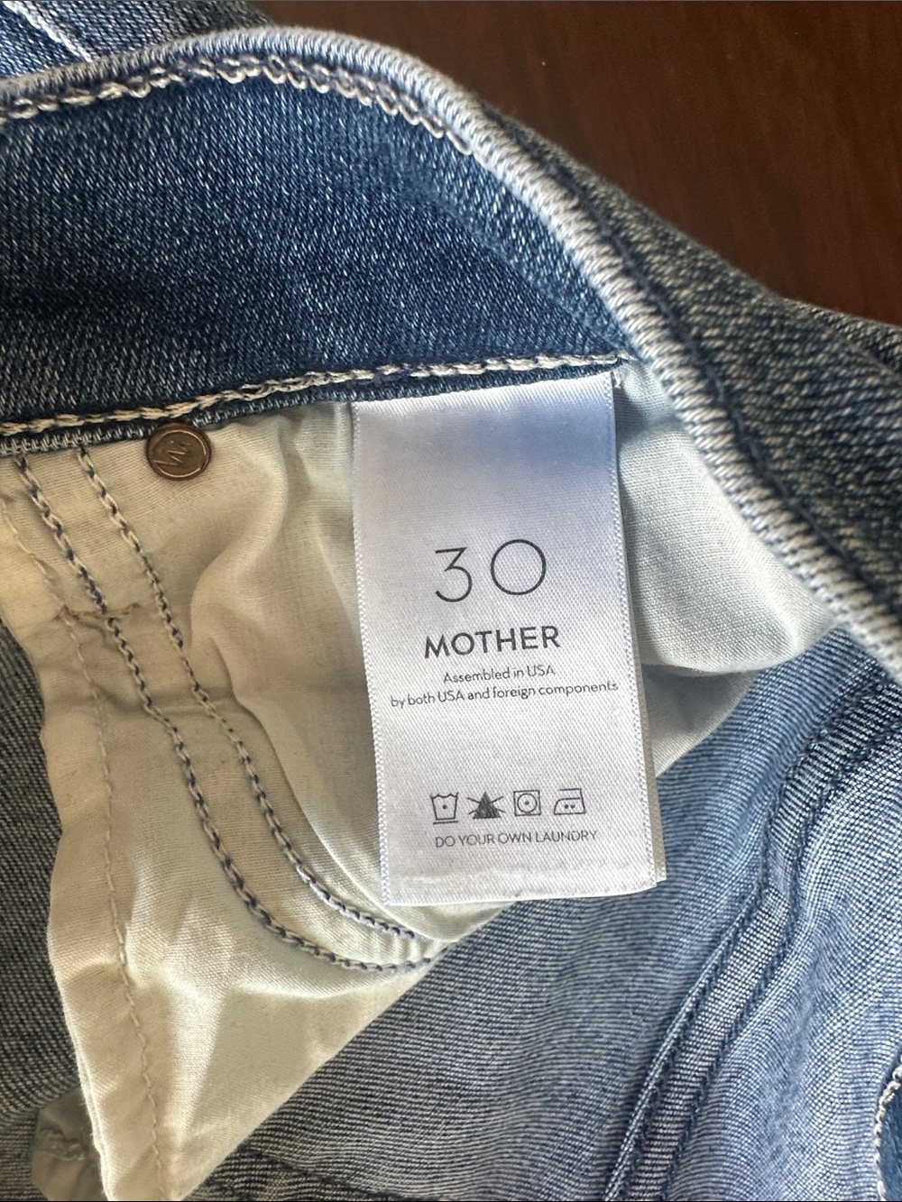 MOTHER Straight Leg Jeans in Medium Blue Wash with Raw Hem - Picture 4 of 5